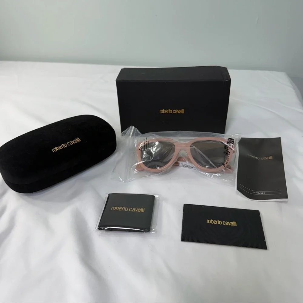 ROBERTO‎ CAVALLI SRC054 Sunglasses Pink Frame Brown Lenses Gold Serpent NIB